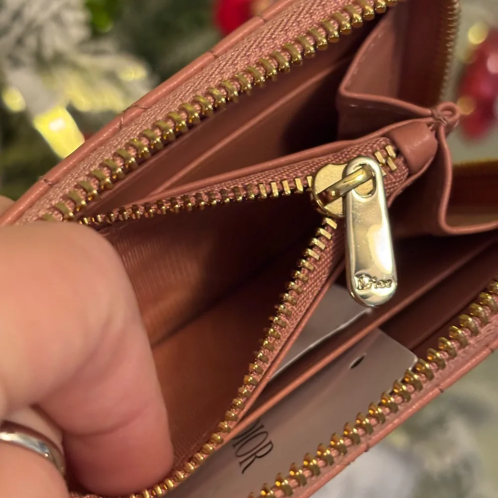 Dior Pink Cannage Quilted Compact Zippy Wallet W/ Charms & OG Tag RETAIL $640